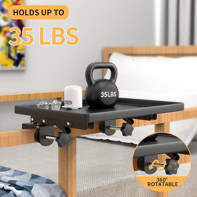 Bedside Shelf, Bedside Shelf for Dorm Bunk Bed, Clip On Nightstand Foldable, College Dorm Room Essential Bedside Tray with Magnetic Mat and Cable Management for Dormitory Black - Image 6