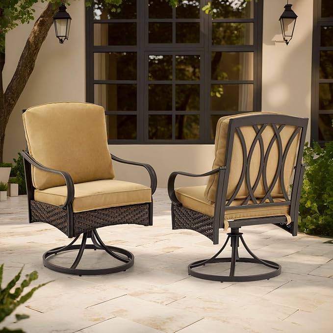 EROMMY Patio Swivel Chairs Set of 6, Outdoor Swivel Chairs with Cushion, Patio Dining Chairs for Garden, Patio, Backyard and Balcony, Khaki - Image 2