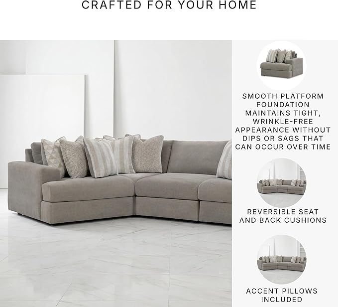 Signature Design by Ashley Casual Avaliyah Curved Left-Arm Facing 4-Piece Sectional with Reversible Cushion and Armrest, Gray