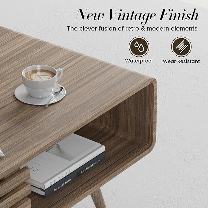 Easyego Coffee Table with Storage, Farmhouse Wood Tables for Living Room, Easy Assembly, Suitable for Various Home Styles (Brown)
