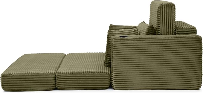 Eafurn 52.4" Oversized Chaise Lounge Indoor with Foldable Ottoman Convertible Boneless Sleeper Sofa Bed, Deep Seat Lounge Chair with Cup Holder & Side Pocket, No Assembly for Living Room | Breathable material, Cupholders