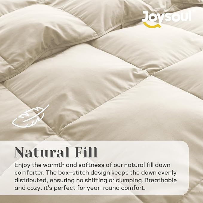 Joysoul King Size Down Comforter - All Season Ultra Soft Goose Down & Feather Fiber Fill, Luxury Hotel Cream Duvet Insert with Corner Tabs (104" X 88")