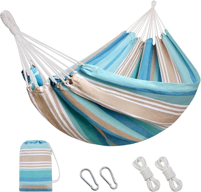 Brazilian Hammock with Tree Straps - Canvas Hammocks Portable Hammock with Carry Bag for Backyard, Porch, Outdoor and Indoor Use Blue & Green by INNOSTAGE