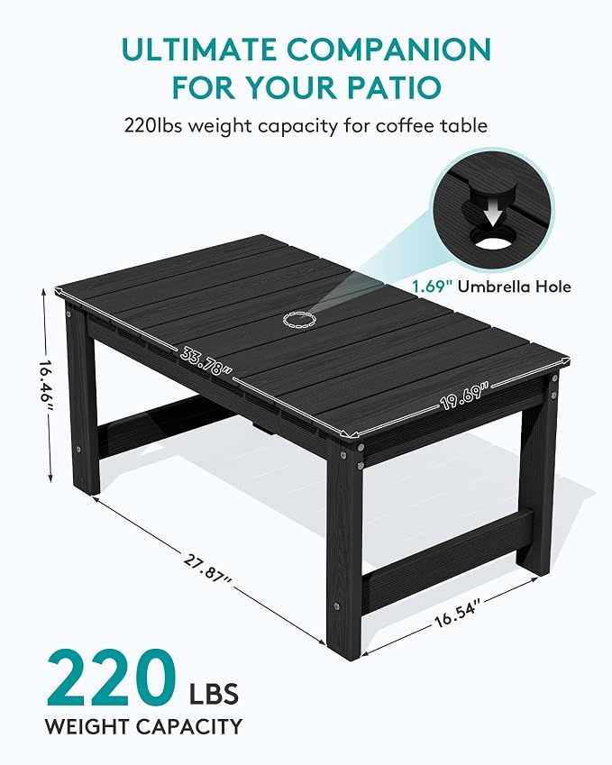 SERWALL Outdoor Coffee Table, HDPE Patio Coffee Table for Outside, Rectangle, Black - Image 3