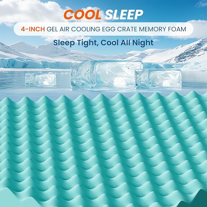 4 Inch Dual Layer Memory Foam Mattress Topper - 2 Inch 1000GSM Fluffy Soft Pillow Top Mattress Pad Cover and 2 Inch Cooling Gel Memory Foam for Back Pain Relief, with 8-21" Deep Pocket (King,78"x80")