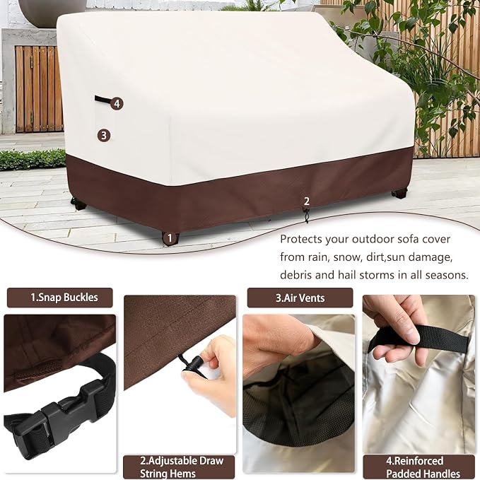 Outdoor Couch Covers,58 Inches Outdoor Sofa Cover, Waterproof Patio Furniture Cover,Furniture Covers for Patio Seating (Beige) - Image 3