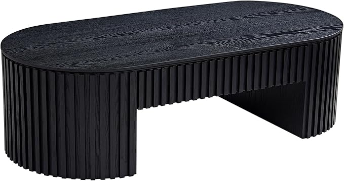 Oval Coffee Table, 51.18" Wood Coffee Table with Drawer, Fluted Design, for Living Room, Small Spaces, No Assembly Required (Black)