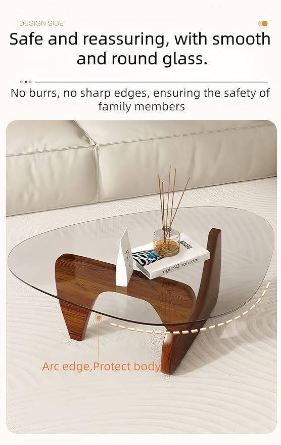 Modern Glass Coffee Table for Living Room, Small mid Century Coffee Table, Stylish Coffee Tables Suitable for Bedroom Living Room Reception Office Tables (Natural, Medium)