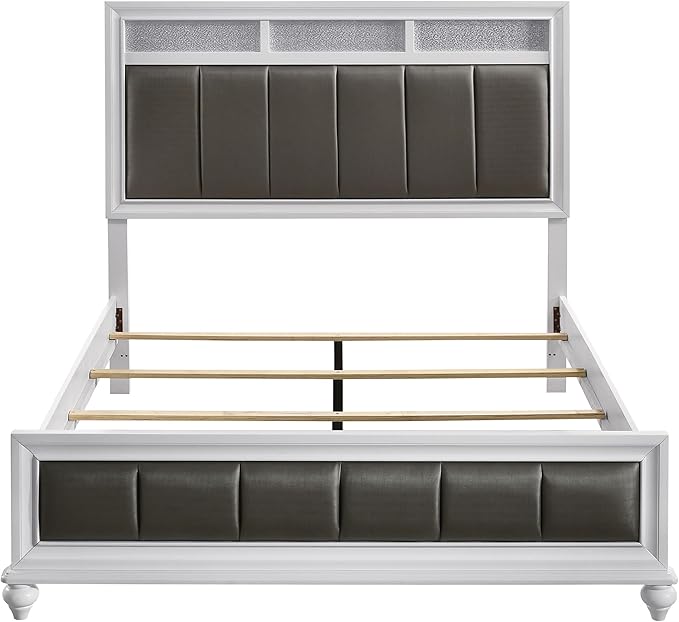 Coaster Home Furnishings Barzini Modern Classic 4-Piece Bedroom Set Leatherette Upholstered Queen Size Panel Bed Frame 56-inch Headboard White 205891Q-S4