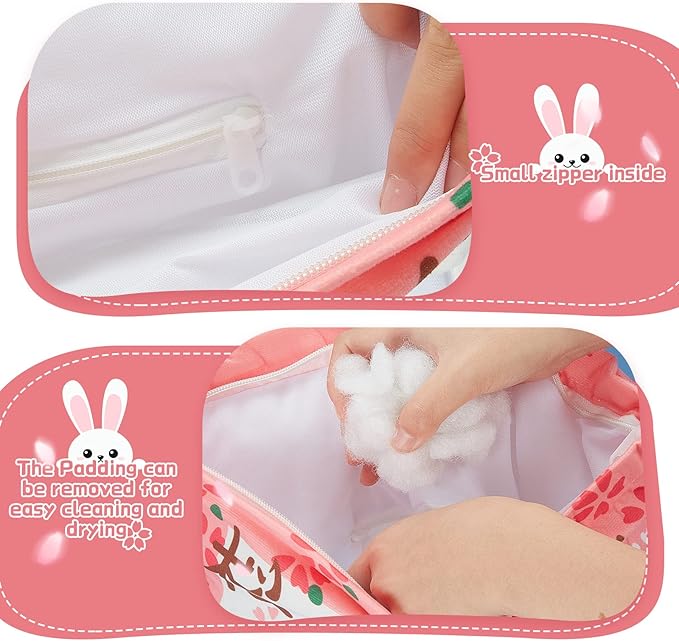 Civaner Kawaii Bunny Plush Pillow Cute Room Decor Cherry Blossom Throw Pillow Pink Removable Stuffed Animal Fluffy for Easter Home Birthday Spring Sakura Gifts Bag