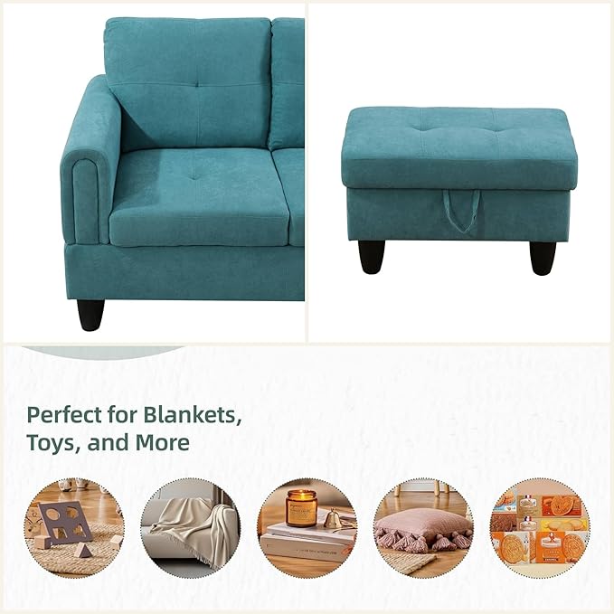 FONTOI L Shaped Sectional Couches for Living Room, Modern Modular Sectional Sofa with Ottoman Storage, Comfy L Shaped Couch with Chaise for Bedroom Apartment Furniture, Green