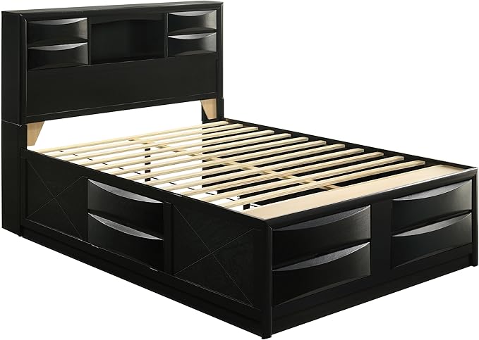 Coaster Home Furnishings Briana Transitional 5-Piece Bedroom Set Queen Size Storage Bookcase Bed Frame 56-inch Headboard Black 202701Q-S5