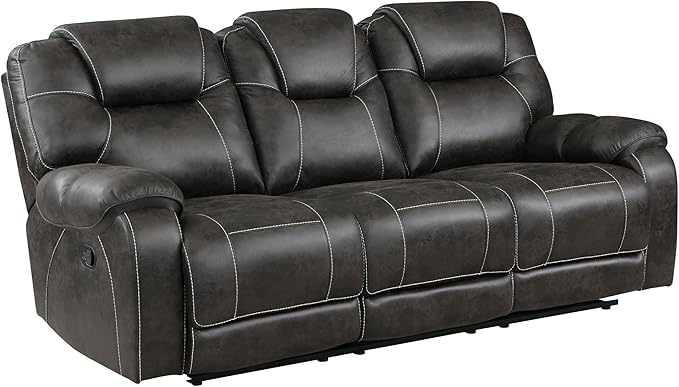 Lexicon 2 Piece Living Room Furniture Sets, Polished Microfiber Manual Reclining Sofa Set with Pillow Top Arm, Padded Headrest, Wall Hugger Manual Double Reclining Sofa & Loveseat, 2 Pieces, Chocolate