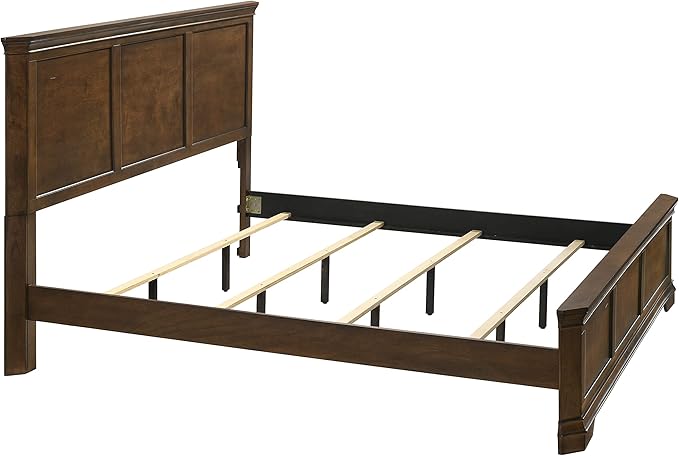 Roundhill Furniture Maderne Traditional Wood Panel Bed with Dresser, Mirror, Two Nightstands, Chest, King, Antique Walnut Finish