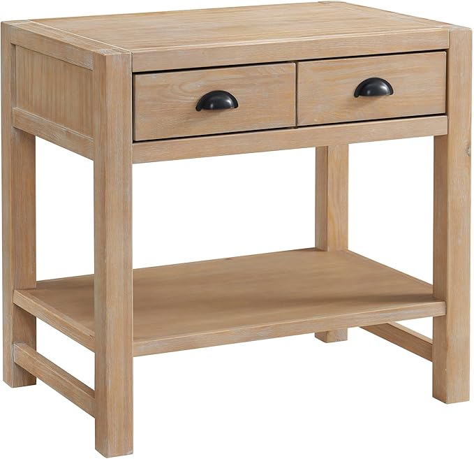 Arden 5-Piece Bedroom Set - Queen Bed, Two 2-Drawer Nightstands with Open Shelf, 5-Drawer Chest, 6-Drawer Double Dresser, Solid Pine Wood, Light Driftwood Finish, Modern Rustic Style