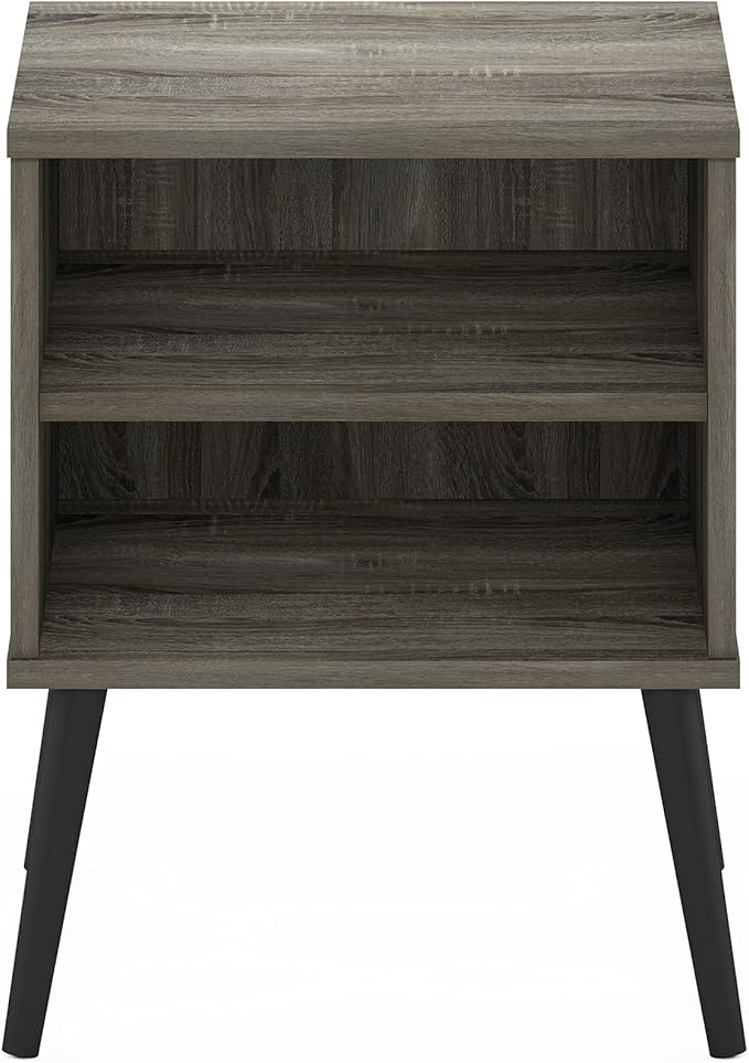 Furinno Claude Side Table, 2-Tier Square Mid-Century End Table with Wooden Legs, Open Shelf Night Stand, Bedside Table, for Living Room, Bedroom, French Oak Grey