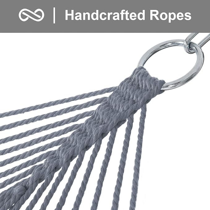 SUNCREAT Double Outdoor Hammock, Polyester Rope Hammock with Strong Spreader bar, Gray - Image 6