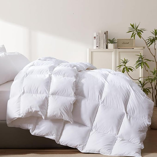 Cosybay Heavyweight Twin Size Feather Down Fiber Comforter - Thicker Winter Duvet Insert, Ultra Soft 100% Cotton Cover, Luxury Hotel Bedding with Corner Tabs, White,68"x90"