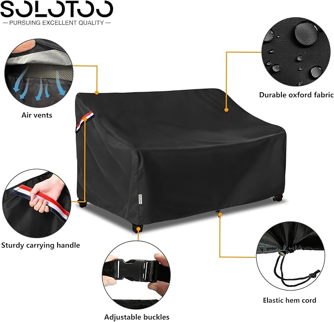 Outdoor Couch Cover Waterproof Heavy Duty Patio Furniture Covers, 76W x 32.5D x 33H Inches 3 Seater Outdoor Sofa Cover (Black) - Image 4