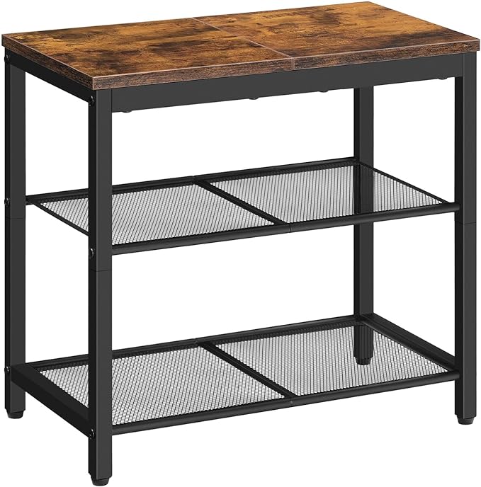 HOOBRO Shoe Bench, 3-Tier Shoe Rack, Industrial Shoe Organizer Storage Bench, 19.7 inches Entry Bench with Mesh Shelves, for Entryway, Living Room, Hallway, Easy Assembly, Rustic Brown BF50HX01 by HOOBRO