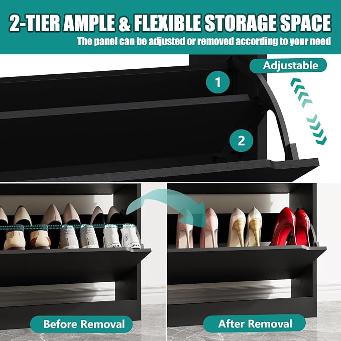 Xixini Shoe Storage Cabinet for Entryway with 6 Flip Drawers, Sturdy Wood Hidden Shoe Storage, Freestanding Narrow Slim Shoe Organizer for Front Door Entrance, Living Room, Hallway, Bedroom, Black - Image 4