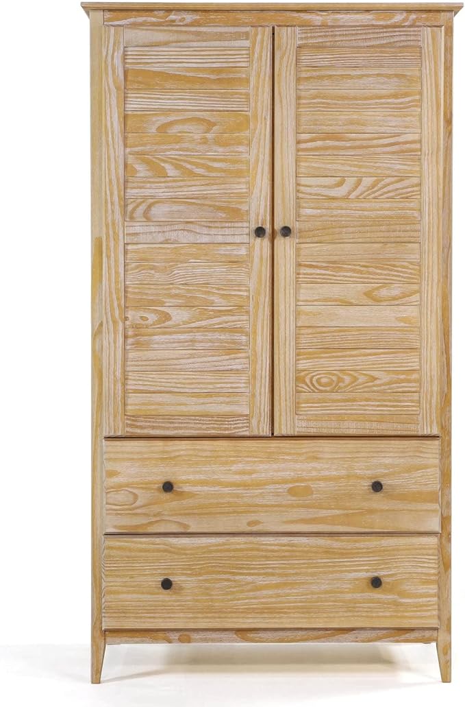 Grain Wood Furniture Greenport 2-Door Wardrobe, Solid Wood with a Brushed Driftwood Finish