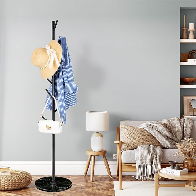 ZOZOE Metal Coat Rack Freestanding, Modern Heavy Duty Coat Racks with Natural Marble Base, Stable Coat Tree Stand, Hall Tree Hanger Coat Stand with for Bags, Hats, Entryway, Office - Image 6