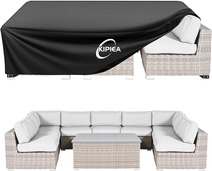 Kipiea Outdoor Furniture Covers Waterproof, 420D Heavy-Duty Patio Furniture Set Covers, No Tears Anti UV No Fading (110" L x 74" W x 28" H) by Kipiea