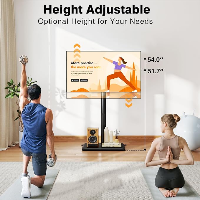 TVON Universal Floor TV Stand with Mount for Most 32-60 Inch TVs up to 88lbs, Height Adjustable TV Floor Stand with Wood Base for Space Saving, Tall Floor TV Stand for Bedroom, Corner & Living Room - Image 3