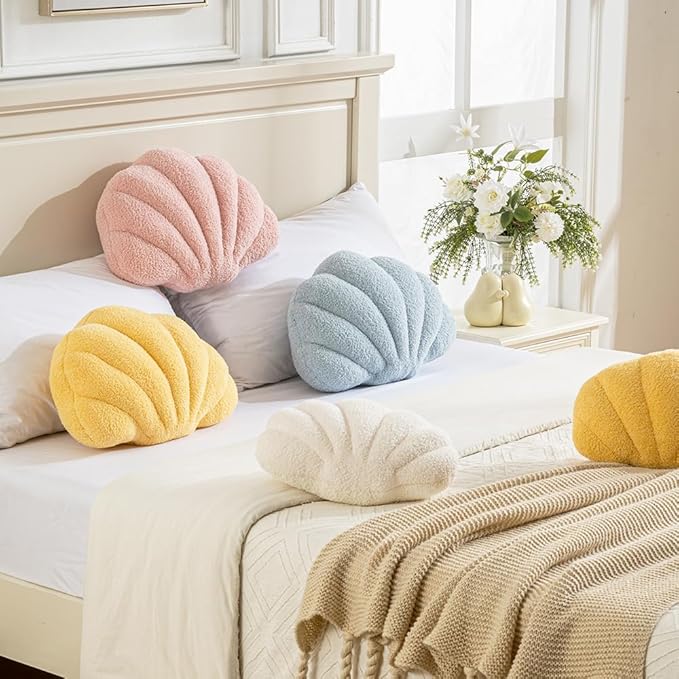 Seashell Throw Pillows Shell Shaped Pillow Pink Sea Shell Pillows for Bed Seashell Decorative Pillow Soft Plush Pillow Sea Couch Decoration(13 X 10 inch)