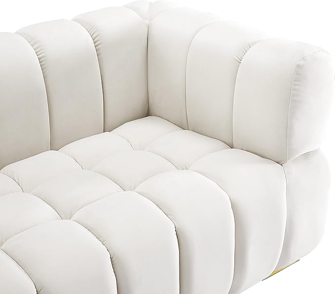 Meridian Furniture 670Cream-L Gwen Collection Modern | Contemporary Velvet Upholstered Loveseat with Deep Biscuit Tufting