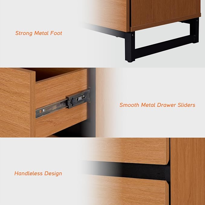 WAMPAT Nightstand with 3 Drawers for Bedroom, Modern Bedside Table with Black Square Metal Leg, Wood Rustic Side End Table, Mocha - Image 5