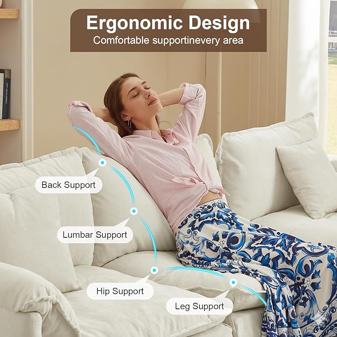 Modular Sectional Sofa, 108” Comfy Cloud Couch with Movable Ottoman | Charging Station | Side Pocket | Throw Pillow, Modern L-Shaped Couches for Living Room, Chenille, Cloud White