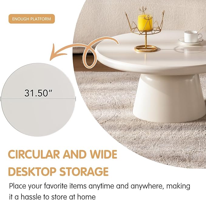 Cream White Nesting Coffee Table Set Triangle Coffee Tables and Round Tempered Glass Side Table 2 in 1 Modern Center Tables Low Tables Sets for Living Room, Bedroom Easy Assemble (Round 31.5")