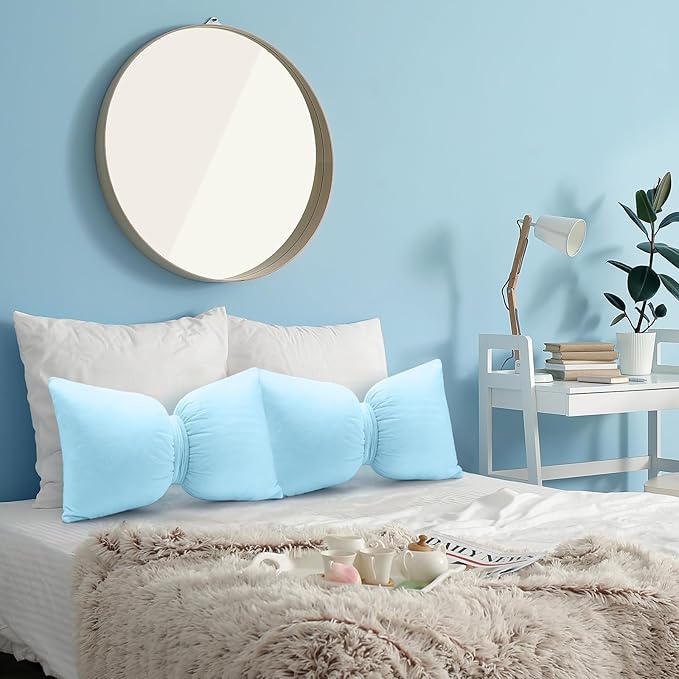 Beeveer Blue 2 Pcs Bow Pillow 12 x 18 Inch Coquette Throw Pillows Large Bow Shaped Velvet Cushion Coquette Decorative for Girls Room Bed Sofa Couch Car Decorations