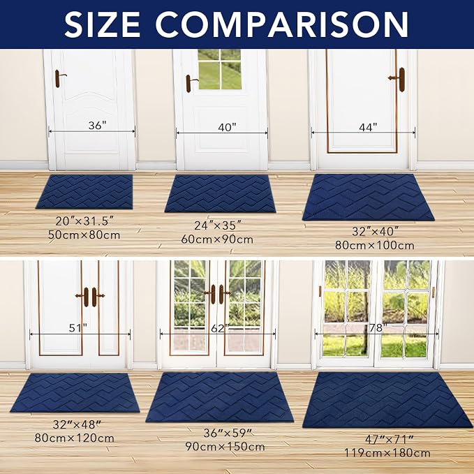 hicorfe Indoor Door Mat,Non Slip Door Mats,32"x48" Front Back Door Mat Rubber Backing,Absorbent Resist Dirt Entrance Inside Floor Mats for Entryway Washable Low-Profile(Navy Blue) - Image 4