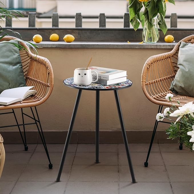 2 Packs Metal Mosaic Round Side Tables 13.4" Small Outdoor Patio Round Accent Coffee Tables Indoor Corner Stand for Small Spaces Weather-Resistant for Balcony, Porch Plant Stands Indoor, Mixed Mosaic - Image 8