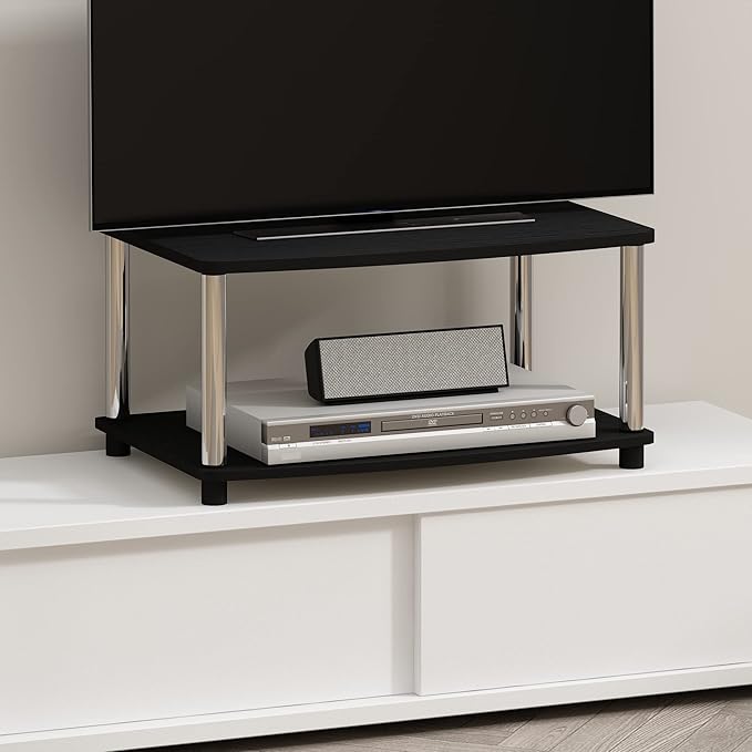 Furinno Turn-N-Tube No Tools 2-Tier Elevated TV Stand, Stainless Steel Tubes, Americano/Chrome, 13191AMSS