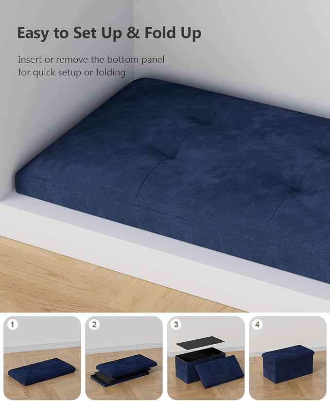 OS MOTOR Folding Storage Ottoman Bench, Multi-Functional Ottoman Foot Rest, End of Bed Bench, Storage Chest for Living Room, Bedroom, Hallway, Entryway, Holds Up to 600 lbs (Navy Blue, 30 Inches) - Image 6