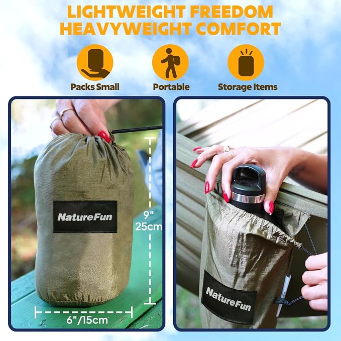 NATUREFUN Ultra-Light Travel Camping Hammock | 300kg Load Capacity,Breathable,Quick-Drying | 2 x Premium Carabiners,2 x Nylon Slings Included | Outdoor Indoor Garden - Image 6
