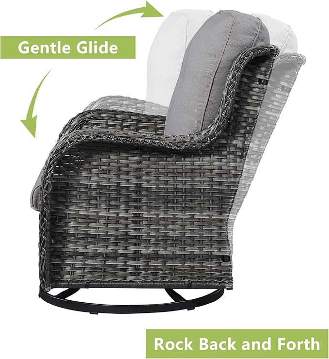 Rilyson Wicker Patio Furniture Set - 8 Piece Rattan Outdoor Sectional Conversation Sets with 4 Swivel Rocking Chairs,2 Ottomans,1 Sofa and 1 Coffee Table for Porch Deck Garden(Mixed Grey/Grey)