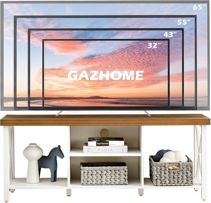 GAZHOME TV Stand for TV up to 55 Inches, TV Cabinet with Open Storage, TV Console Unit with Shelving for Living Room, Entertainment Room, White - Image 4
