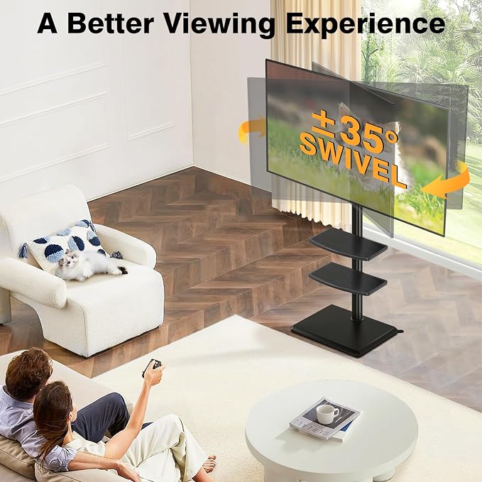 TVON Floor TV Stand with Mount for Most 32-60 Inch Flat/Curved TVs up to 88 lbs, Height Adjustable TV Mount Stand with Wood Base, Swivel TV Stand for Bedroom, Corner & Living Room, Max VESA 400x400mm - Image 6