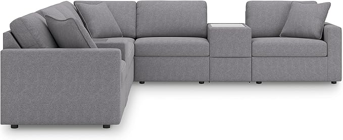 Signature Design by Ashley Modmax Contemporary Stain Resistant Right-Arm Facing 8-Piece Sectional with Storage Consoles, Armrest, Throw Pillows and Reversible Cushions, Gray