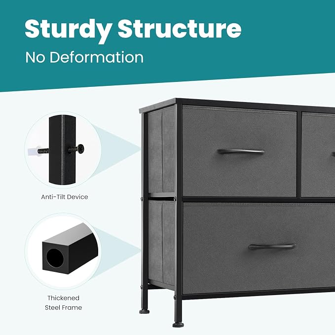 OLIXIS Dresser for Bedroom with 5 Drawers, Wide Chest of Drawers, Fabric Bedroom Dresser with Drawer Organizers, Storage Organizer Unit with Fabric Bins for Closet, Living Room, Hallway - Image 7