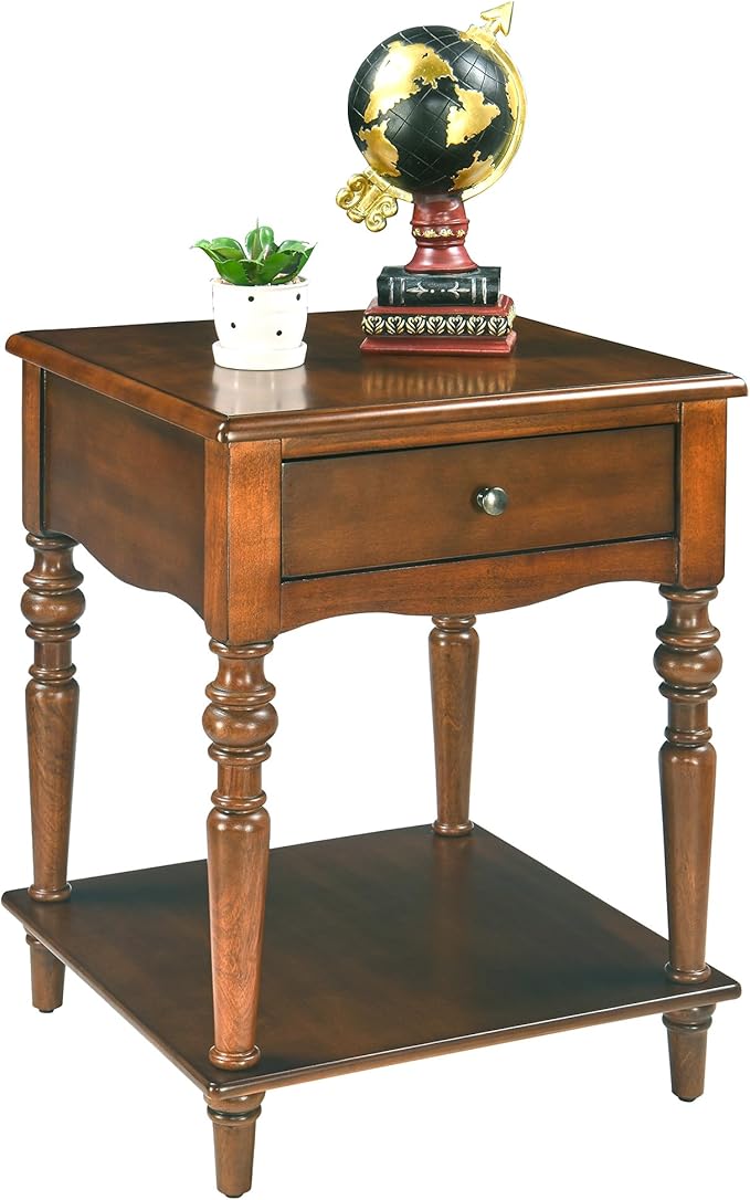 MODERION End Table with Drawer and Storage Shelf, Solid Wood Sofa Side Table, Square Beside Table, Telephone Table for Living Room,18.9"L x 18.9"W x 24"H, No-Tools Assembly, Caramel Brown BZ-C008-DR