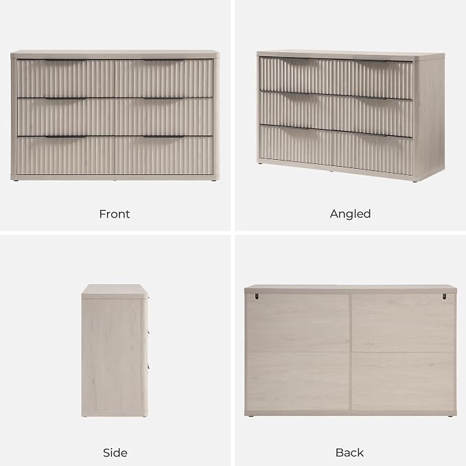 SICOTAS Dresser for Bedroom 53.5" Wide 6 Drawer Dressers & Chests of Drawers for Closet Long Large Modern TV Stand Set for Clothes Storage Fluted Clothes Closet for Hallway Entryway, White Alder - Image 9