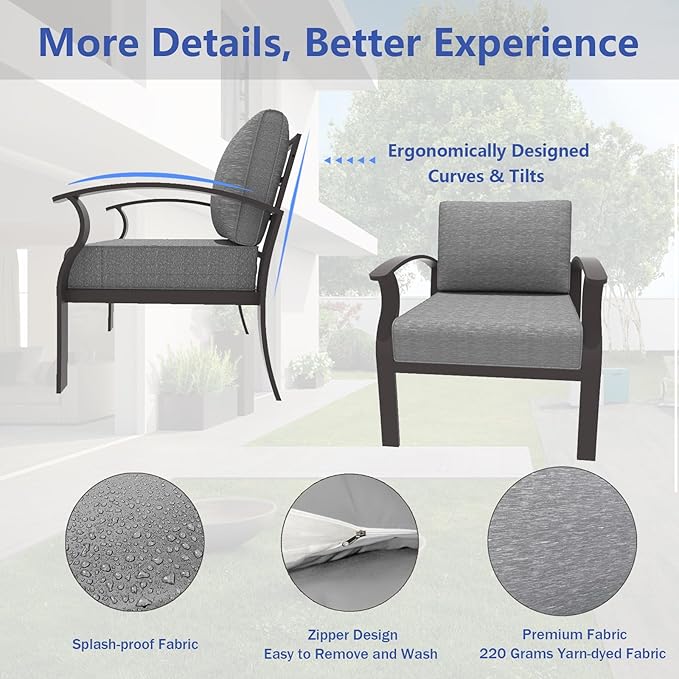 ALAULM Aluminum Patio Furniture Set with 2 Swivel Chairs 9-seat Metal Outdoor Furniture Patio Sectional Sofas Patio Conversation Set w/2 Ottomans for Patio, Backyard, Poolside-Grey
