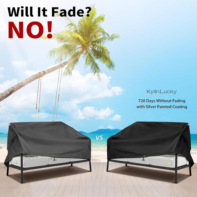 KylinLucky All-Weather Patio Sofa Cover 58"x40"x33", Heavy Duty Waterproof Deep Seat Outdoor Sofa Cover with Air Vents & Adjustable Straps, Black - Image 5