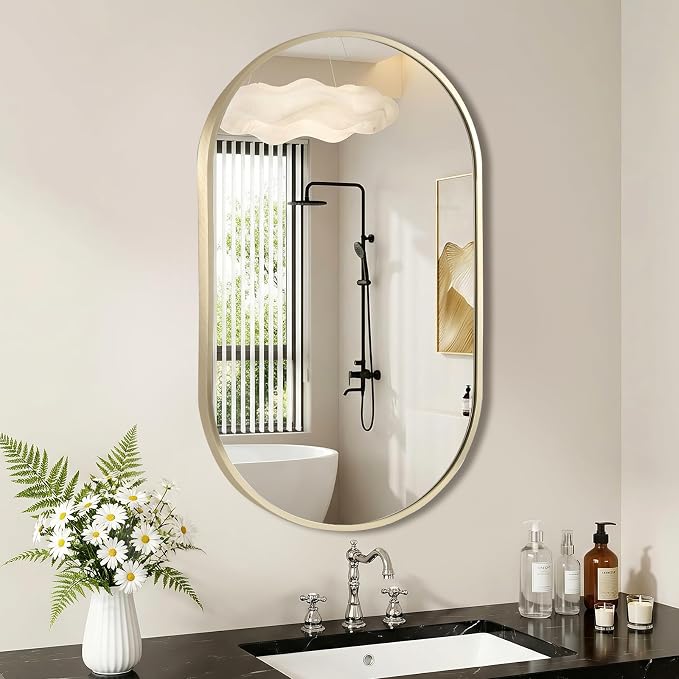 Gold Oval Mirror, 22x30 Inch Oval Bathroom Mirror, Gold Mirror for Wall Decor, Vanity, Entryway, Living Room, Horizontally/Vertically by Titameg